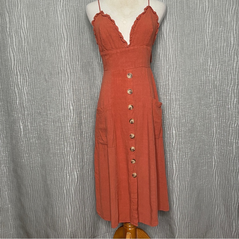 Lulu's Lisbeth Rust Orange Button-Front Midi Dress - image 8